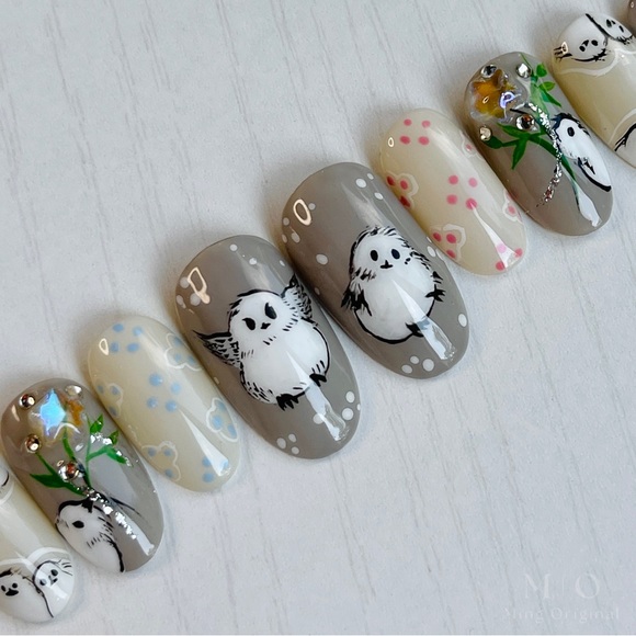 Reusable hand painted penguin handmade press on nail Japanese art nail - Picture 3 of 6